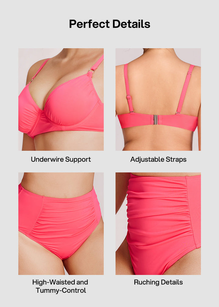 High-Waisted Ruched Tummy Control Bikini Set