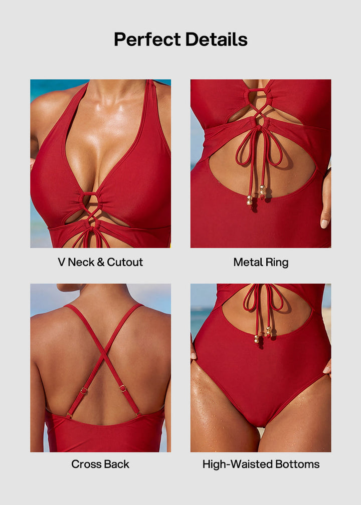 Cut-Out Halter Tummy Control One-Piece Swimsuit