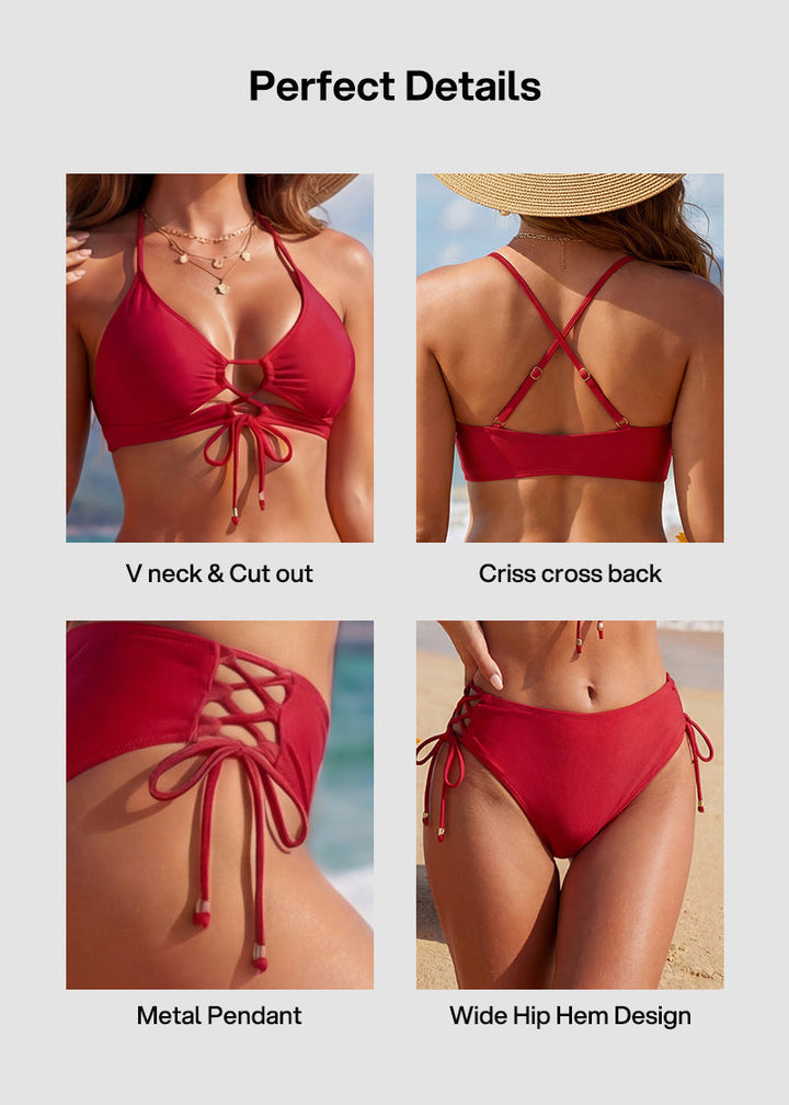 Tie-Front Push-Up Halter Bikini Set