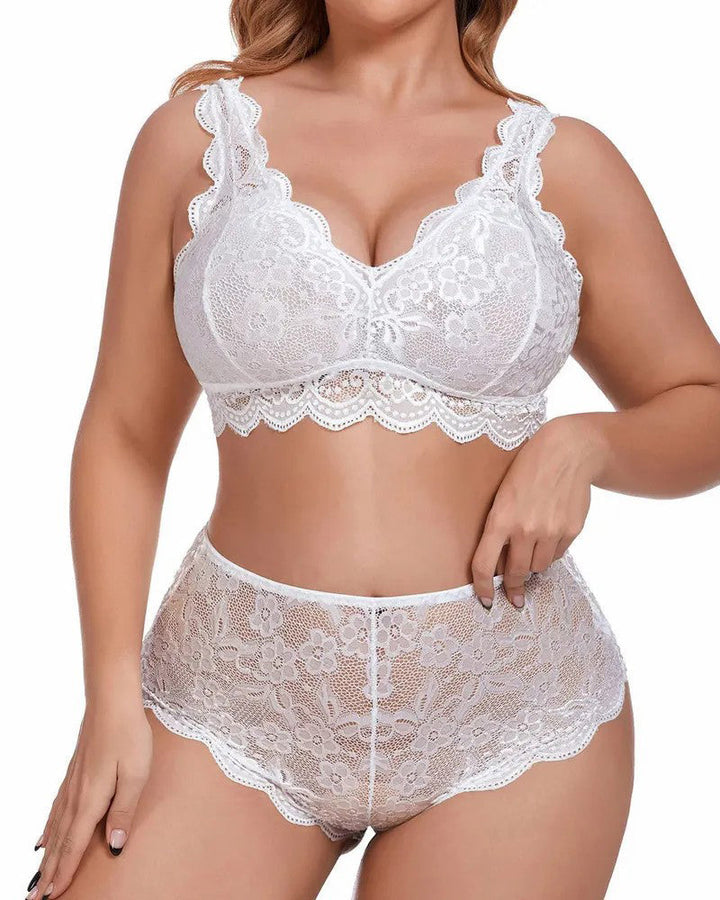Sexy Plus Size Lace Bralette &amp; High Waist Panty Set