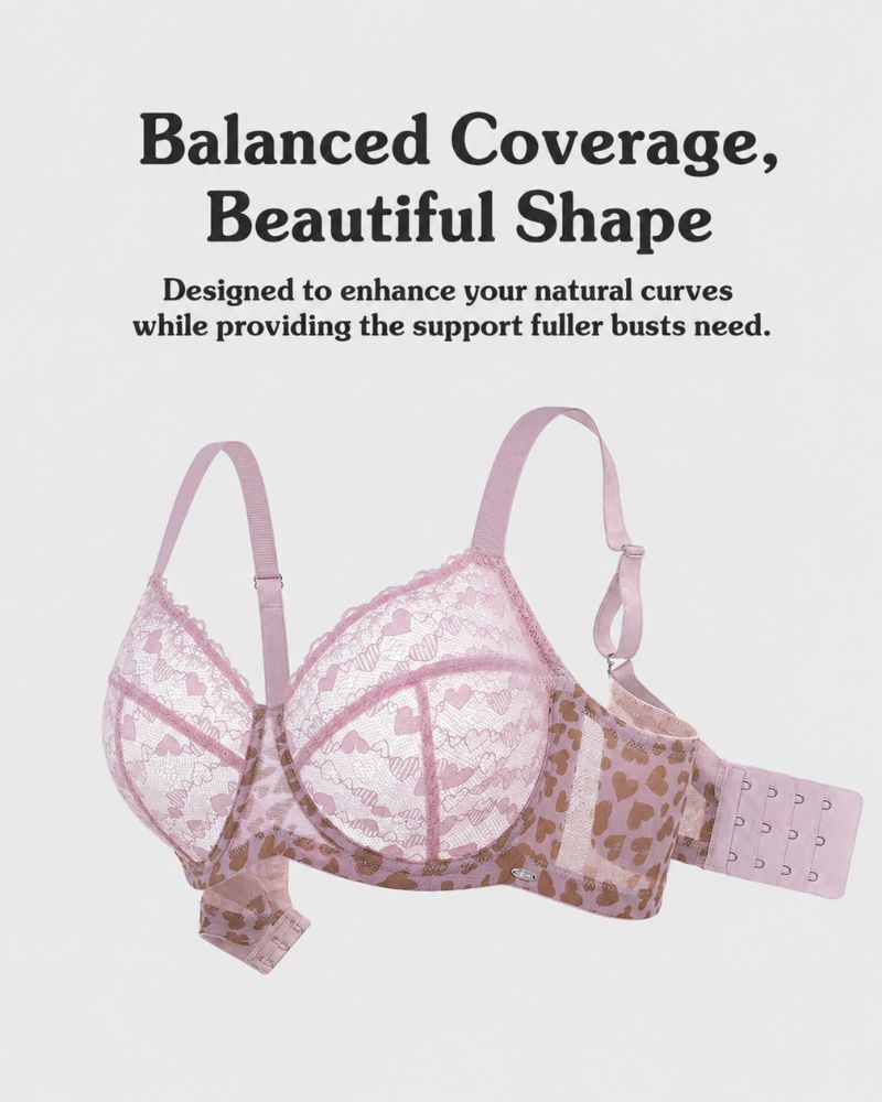 Leopard Heart Lace Plus Size Minimizer Bra