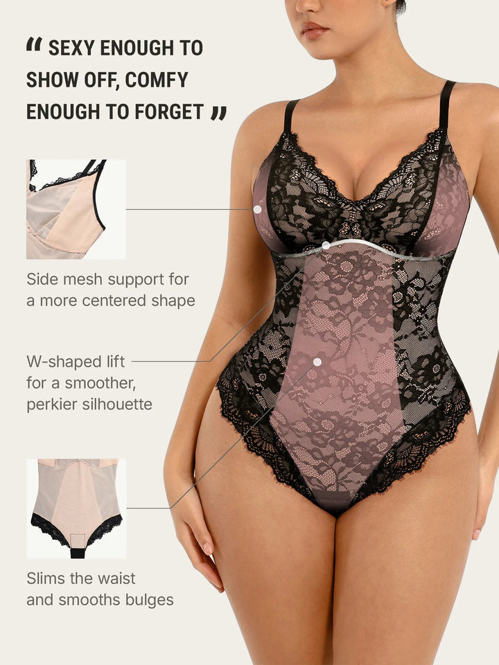 Feelingirl Lace V Neck Full Bodysuit Shapewear