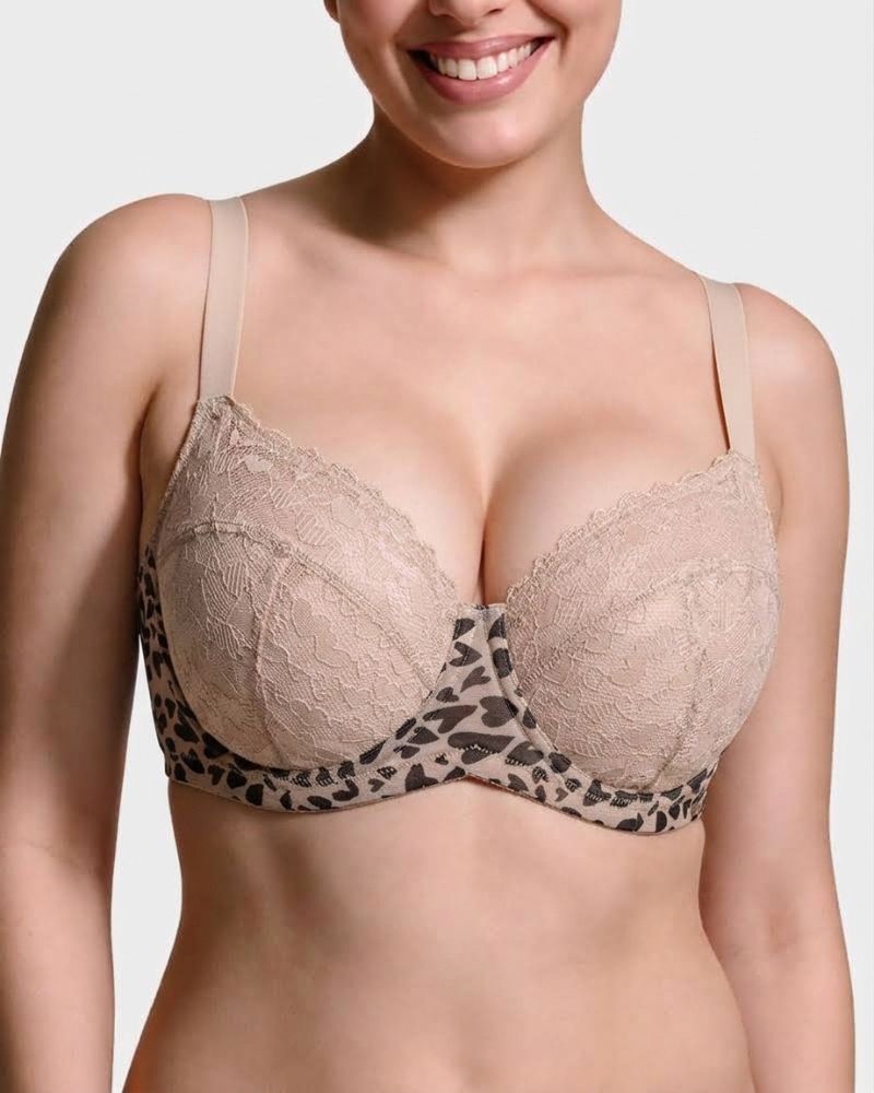 Leopard Heart Lace Plus Size Minimizer Bra