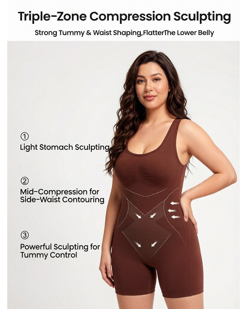 Triple-Zone Compression Drop-Seat Full Body Shaping Shapewear Bodysuit