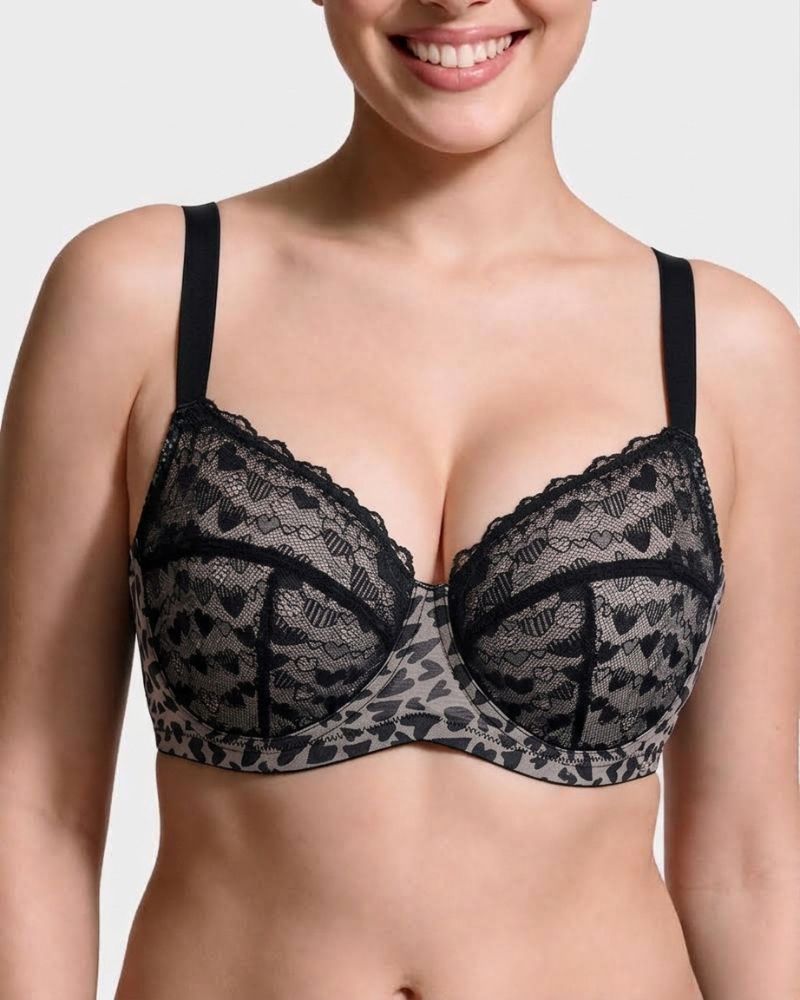 Leopard Heart Lace Plus Size Minimizer Bra
