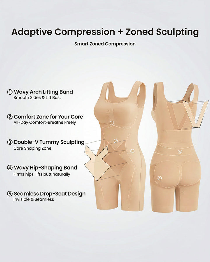 Triple-Zone Compression Drop-Seat Full Body Shaping Shapewear Bodysuit