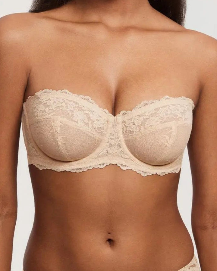 Elegant Lace Strapless Demi Balconette Underwire Bra