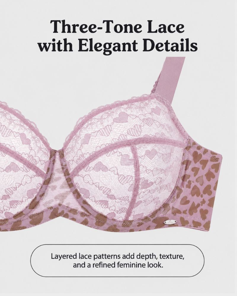 Leopard Heart Lace Plus Size Minimizer Bra