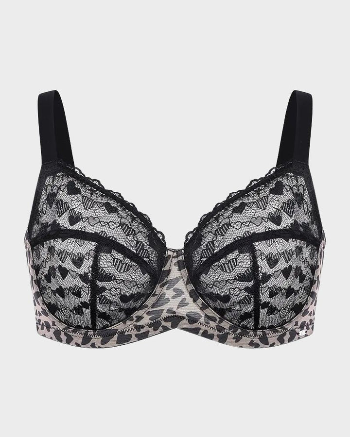 Leopard Heart Lace Plus Size Minimizer Bra