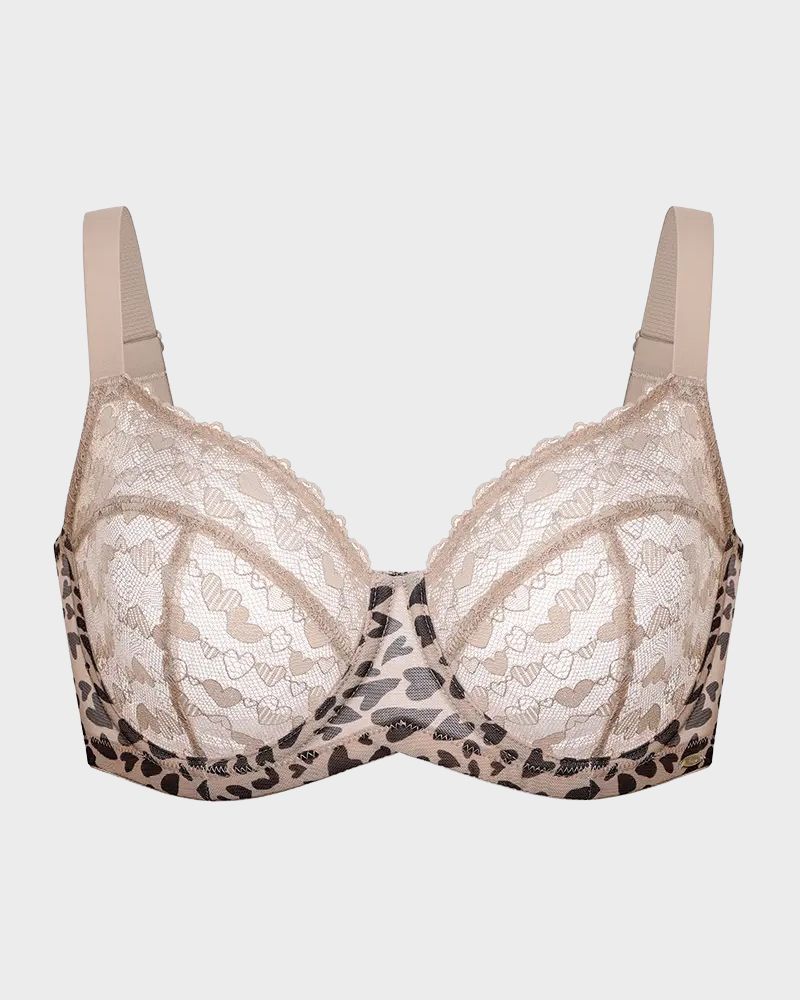 Leopard Heart Lace Plus Size Minimizer Bra