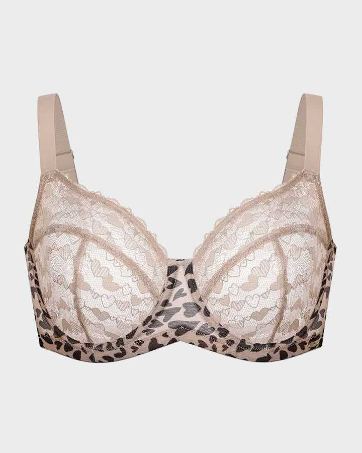 Leopard Heart Lace Plus Size Minimizer Bra