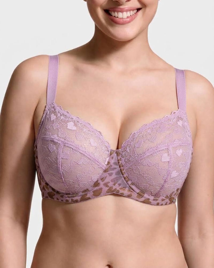 Leopard Heart Lace Plus Size Minimizer Bra