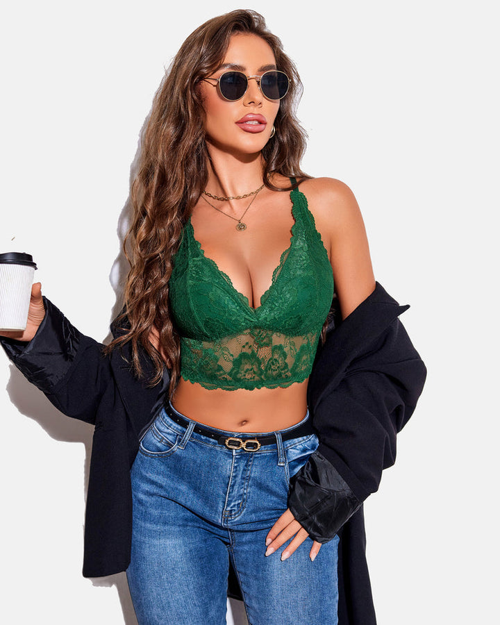 Lace Bra V Neck Racerback Crop Top