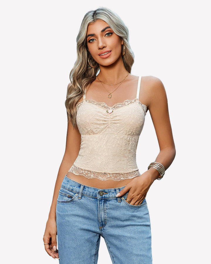 Lace Crop Top Ruched Tank