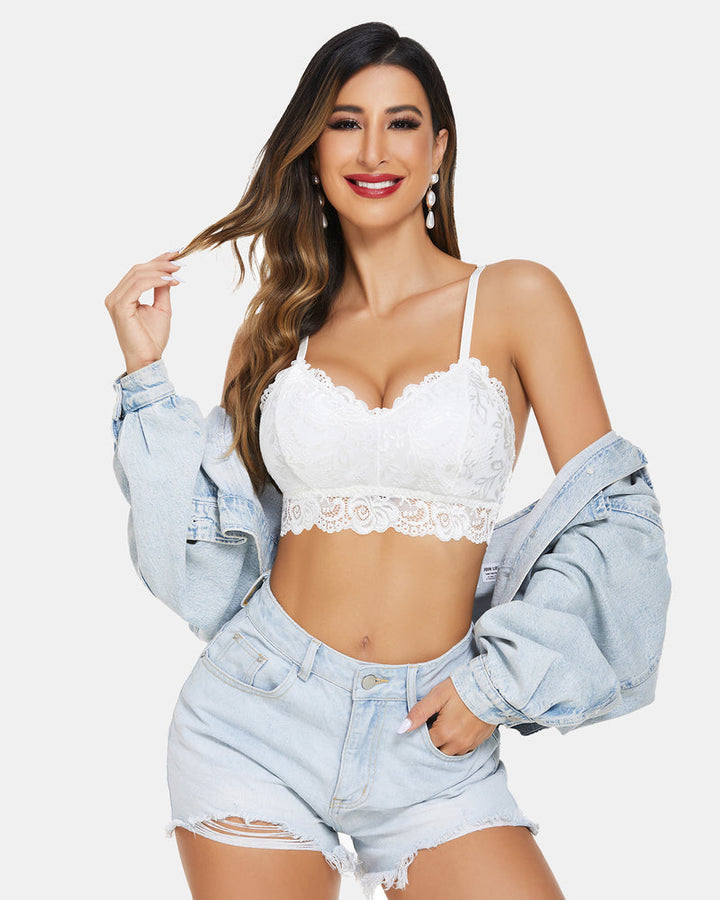 Padded Floral Lace V Neck Crop Top