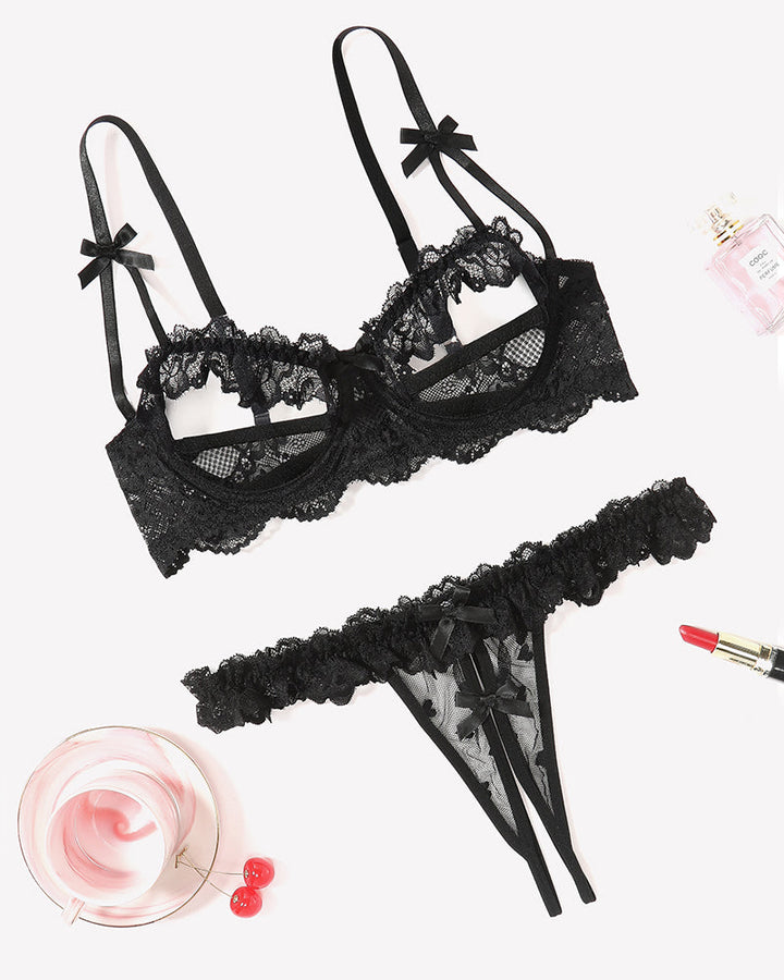 Push Up Lace Bra Panty Cutout Lace Lingerie Set