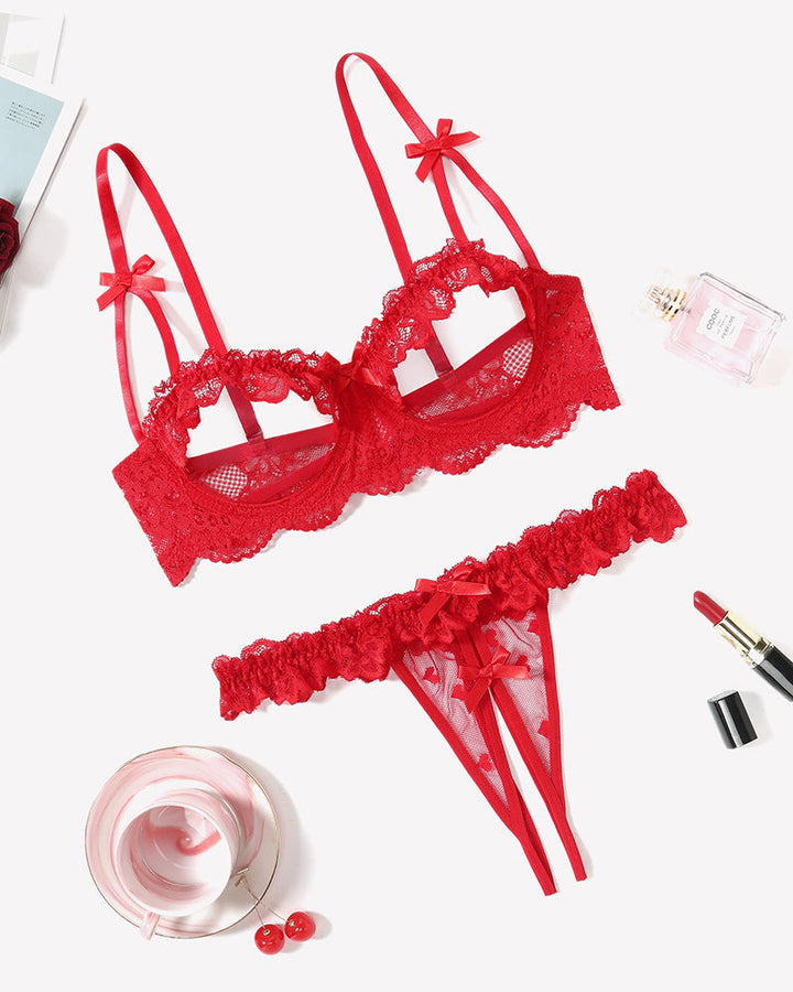 Push Up Lace Bra Panty Cutout Lace Lingerie Set