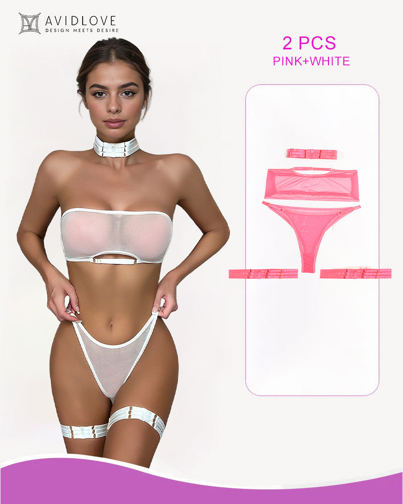 4 Piece Sheer Mesh Bra and Thong Set