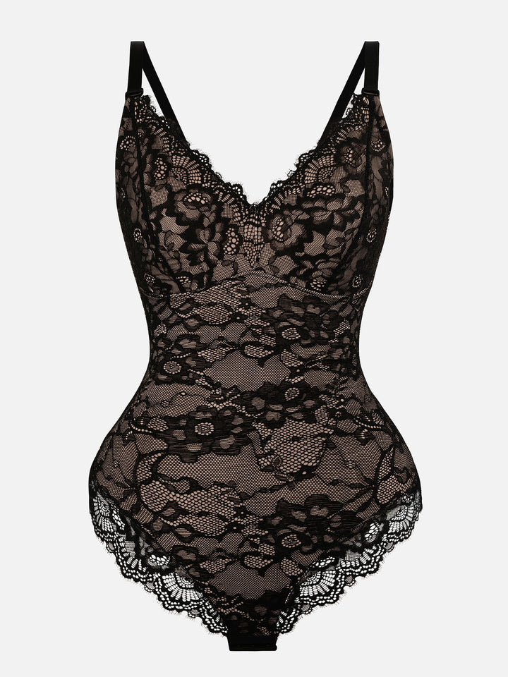 Feelingirl Lace V Neck Full Bodysuit Shapewear