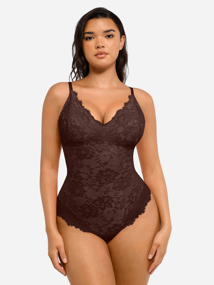 Feelingirl Lace V Neck Full Bodysuit Shapewear