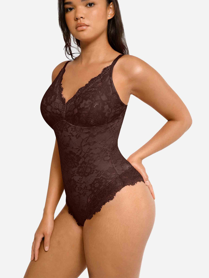 Feelingirl Lace V Neck Full Bodysuit Shapewear