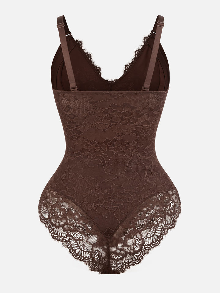 Feelingirl Lace V Neck Full Bodysuit Shapewear