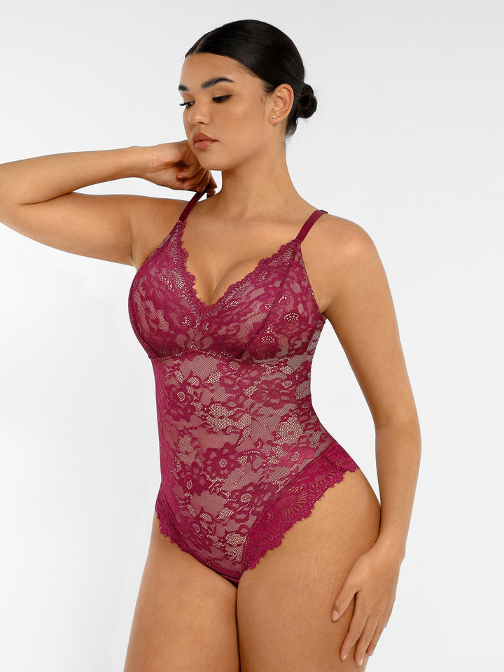 Feelingirl Lace V Neck Full Bodysuit Shapewear