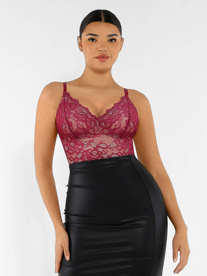 Feelingirl Lace V Neck Full Bodysuit Shapewear