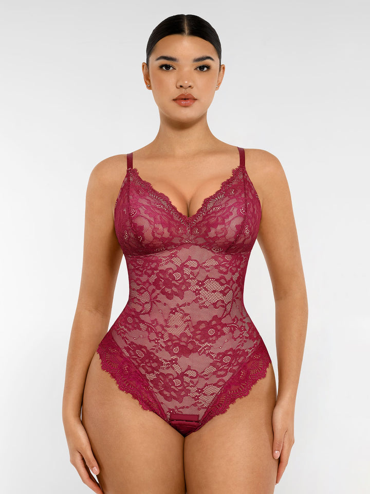 Feelingirl Lace V Neck Full Bodysuit Shapewear