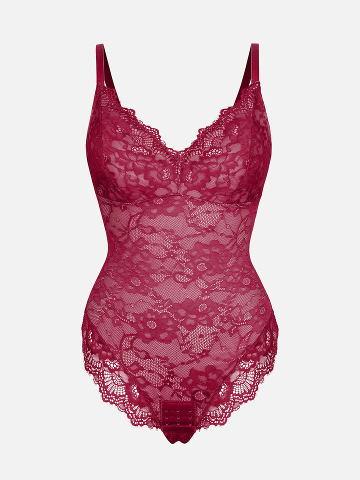 Feelingirl Lace V Neck Full Bodysuit Shapewear