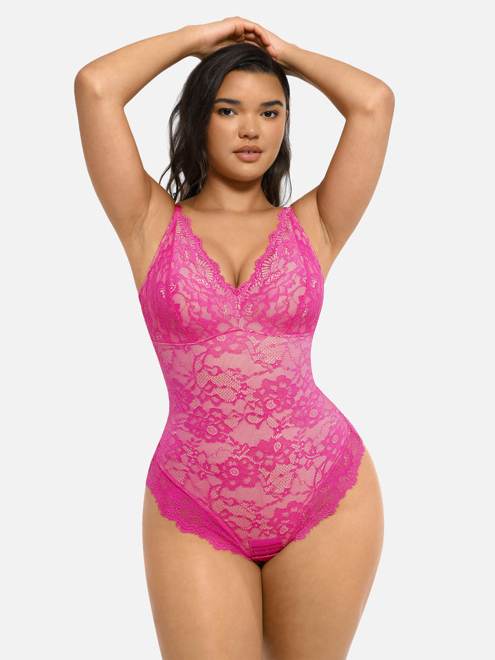 Feelingirl Lace V Neck Full Bodysuit Shapewear