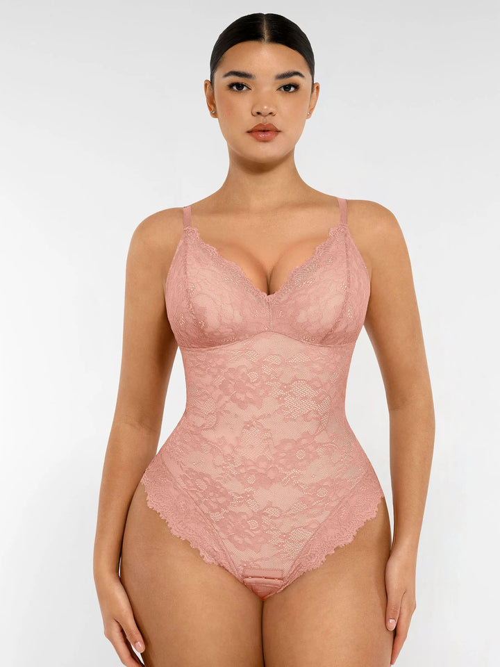 Feelingirl Lace V Neck Full Bodysuit Shapewear