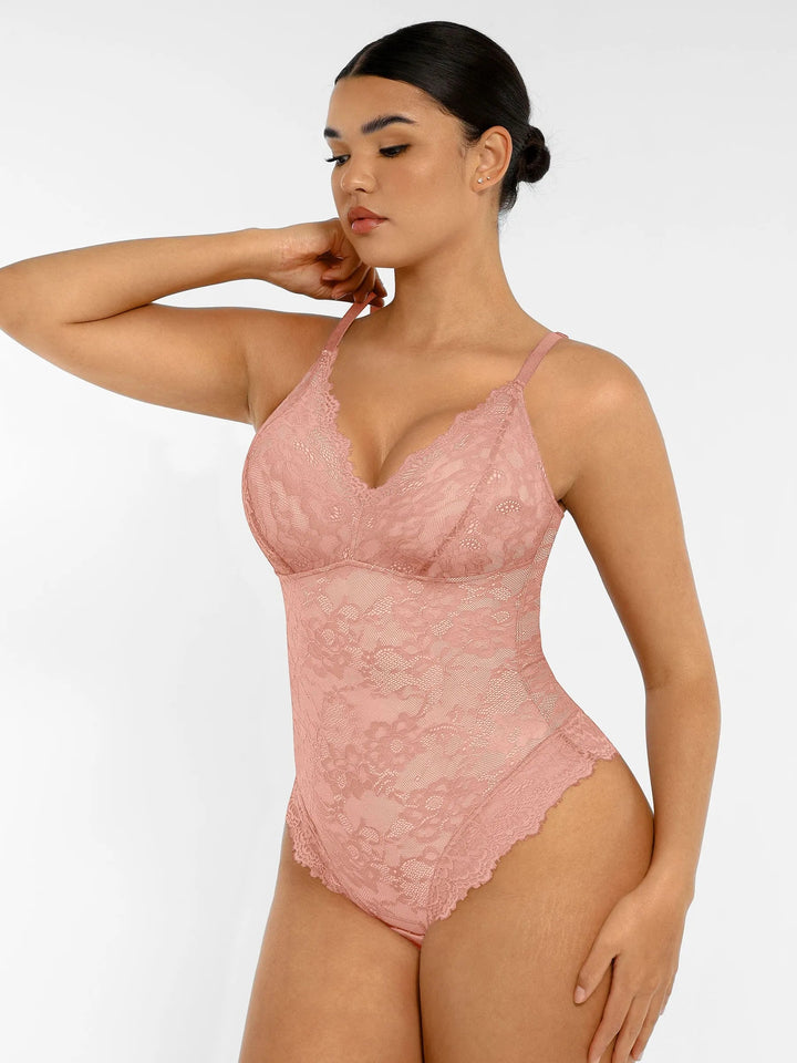 Feelingirl Lace V Neck Full Bodysuit Shapewear