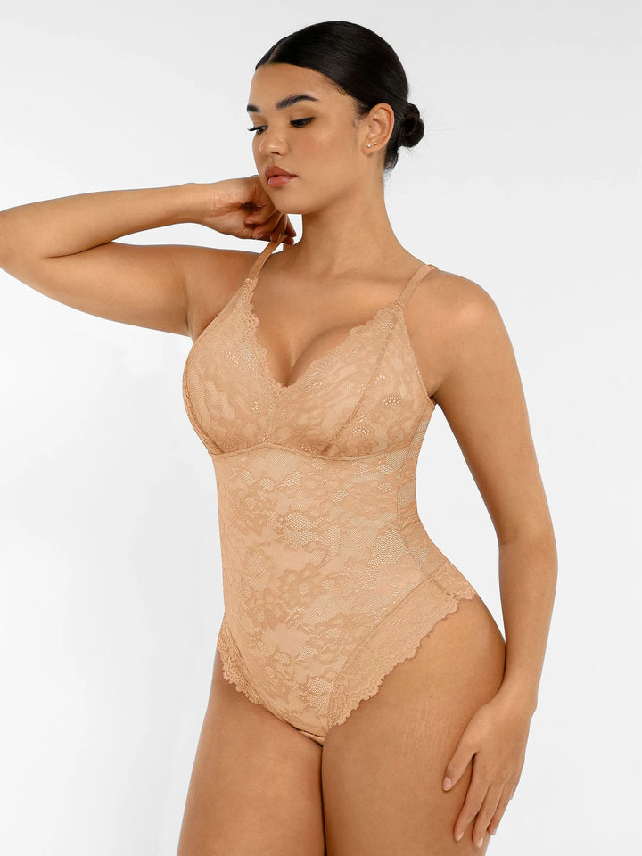 Feelingirl Lace V Neck Full Bodysuit Shapewear
