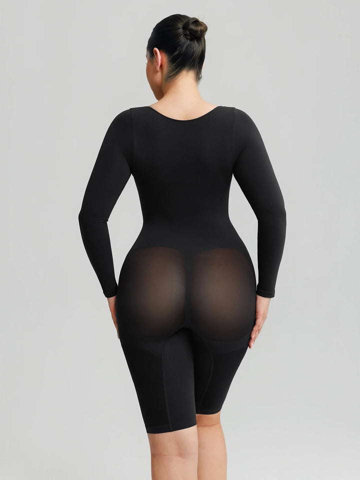 Ultra-stretch seamless shapewear top with targeted tummy control, ruched bust support, and breathable second-skin comfort, designed for versatile everyday wear from layering essential to stylish outerwear.