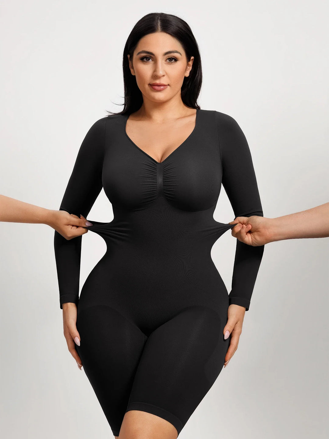 Ultra-stretch seamless shapewear top with targeted tummy control, ruched bust support, and breathable second-skin comfort, designed for versatile everyday wear from layering essential to stylish outerwear.
