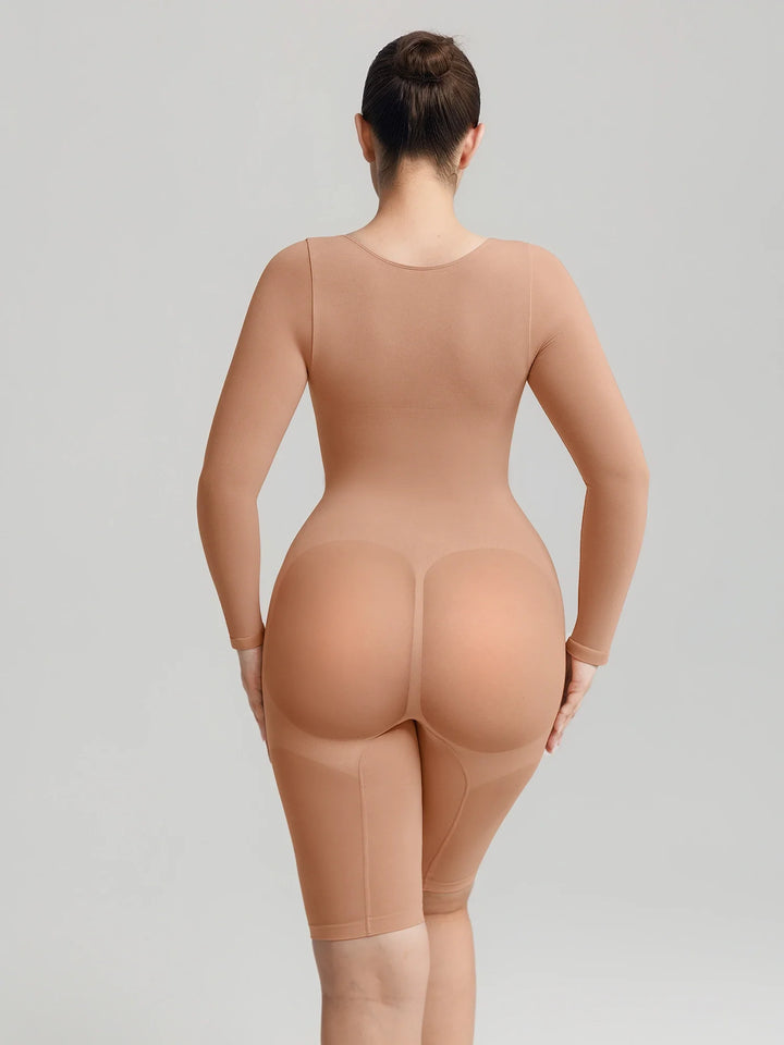 Ultra-stretch seamless shapewear top with targeted tummy control, ruched bust support, and breathable second-skin comfort, designed for versatile everyday wear from layering essential to stylish outerwear.