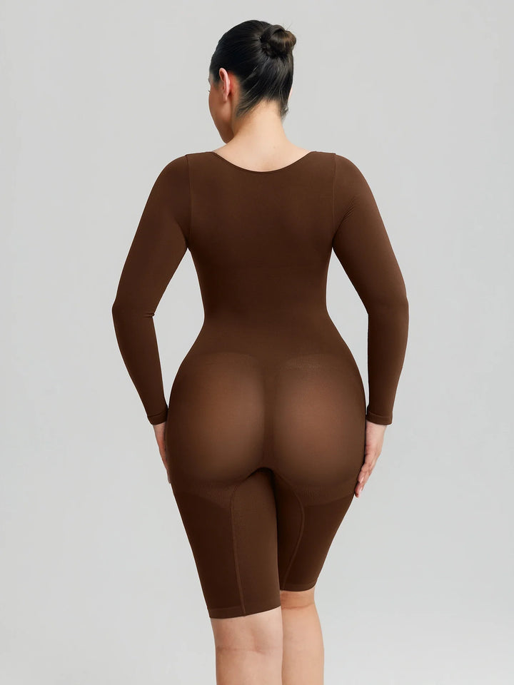 Ultra-stretch seamless shapewear top with targeted tummy control, ruched bust support, and breathable second-skin comfort, designed for versatile everyday wear from layering essential to stylish outerwear.