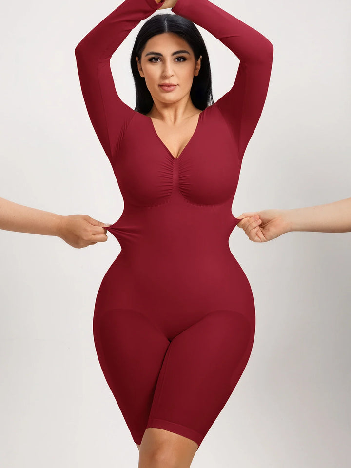 Ultra-stretch seamless shapewear top with targeted tummy control, ruched bust support, and breathable second-skin comfort, designed for versatile everyday wear from layering essential to stylish outerwear.