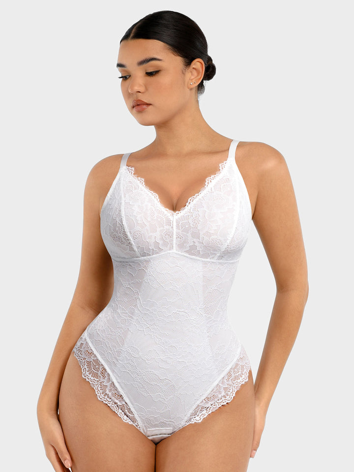 Feelingirl Lace V Neck Full Bodysuit Shapewear