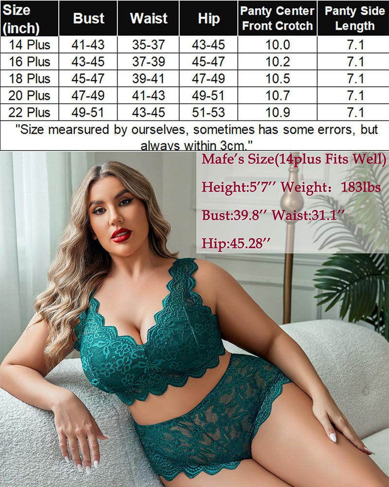 Sexy Plus Size Lace Bralette &amp; High Waist Panty Set