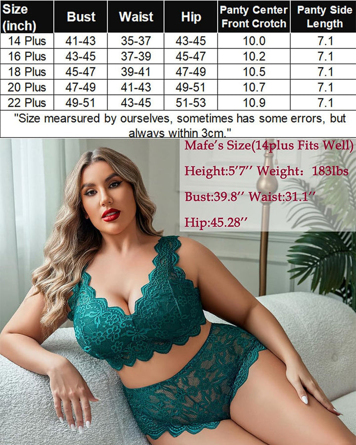 Sexy Plus Size Lace Bralette &amp; High Waist Panty Set