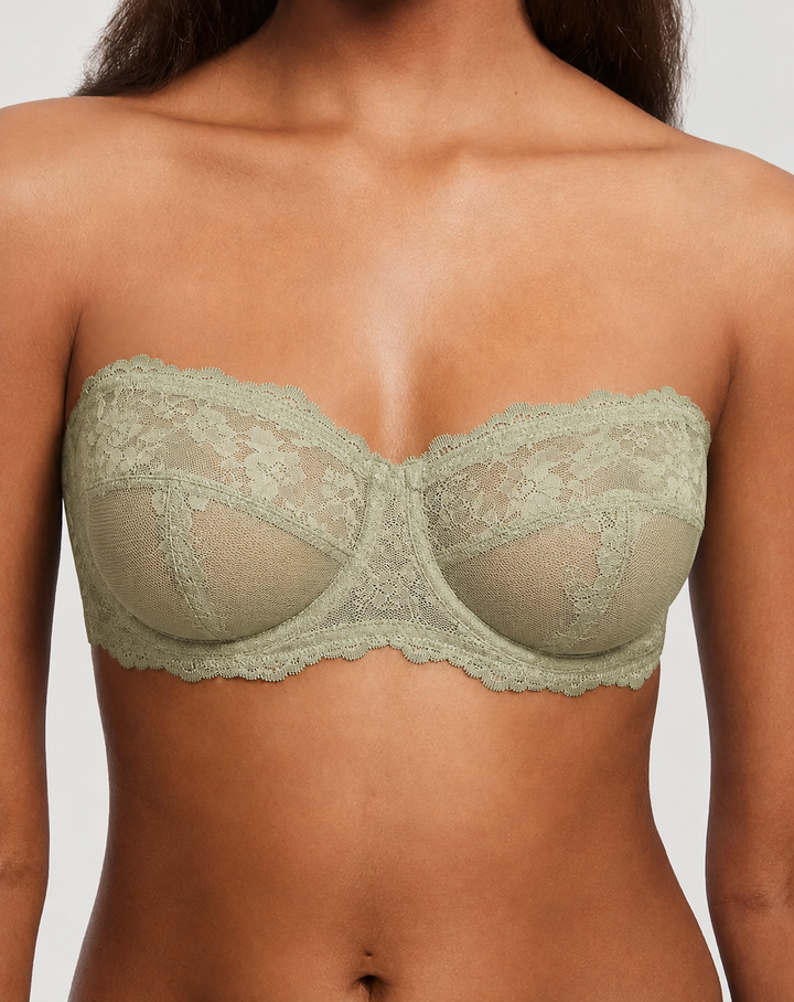 Elegant Lace Strapless Demi Balconette Underwire Bra