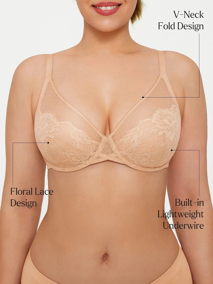 Lightweight Underwire Minimizer Lace Mesh Bra