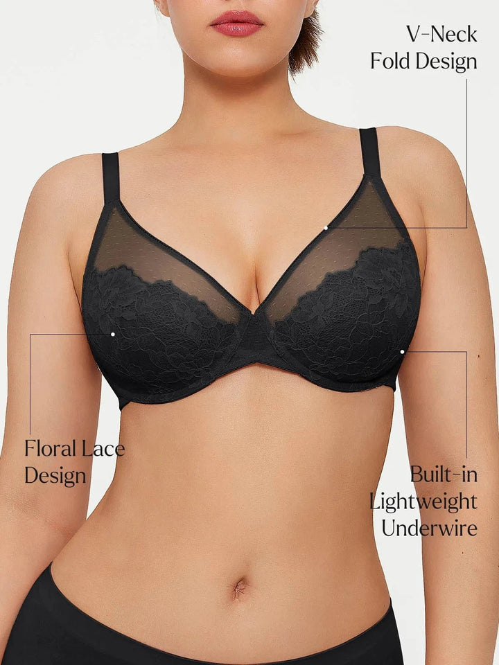 Lightweight Underwire Minimizer Lace Mesh Bra