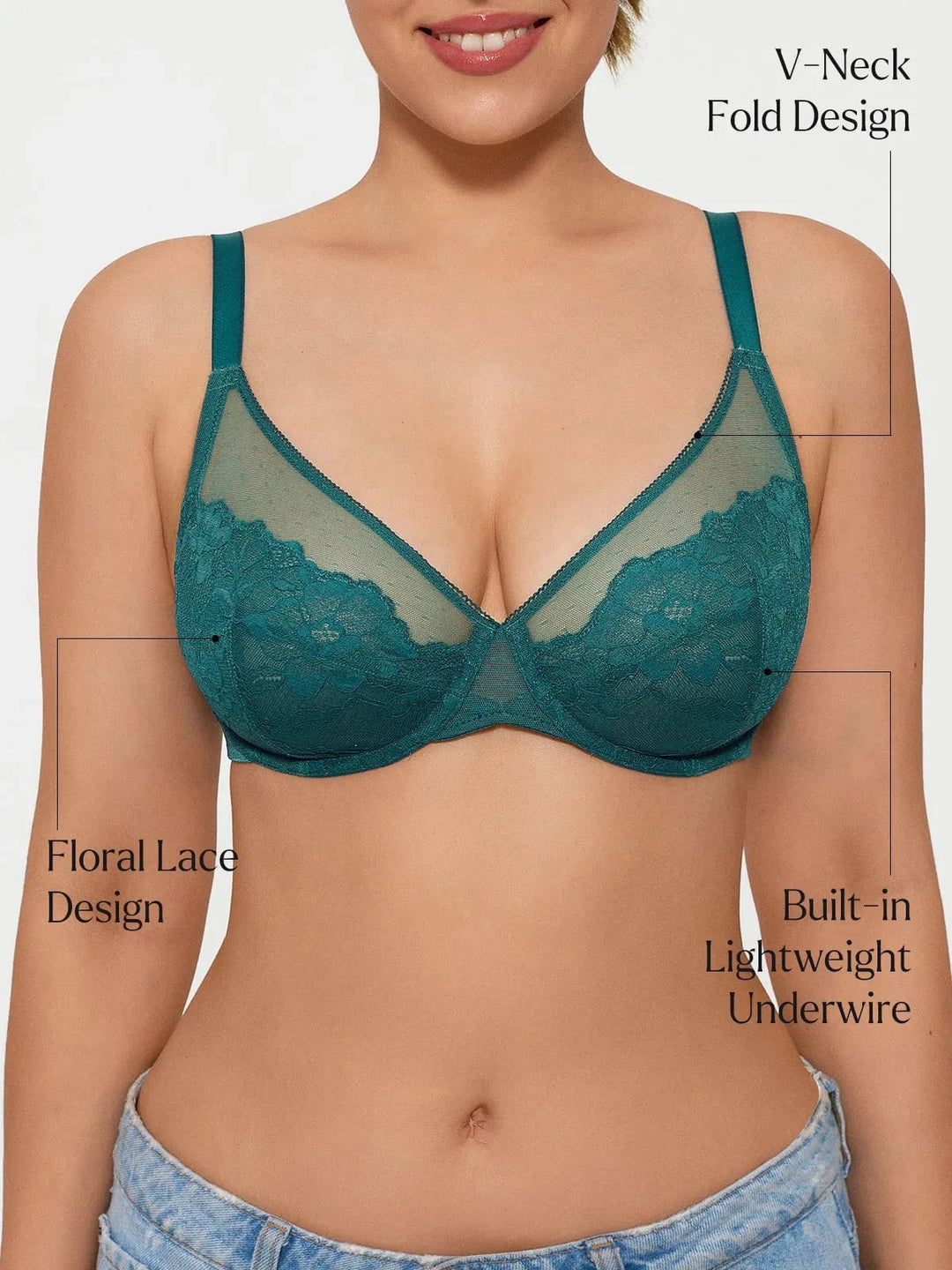 Lightweight Underwire Minimizer Lace Mesh Bra