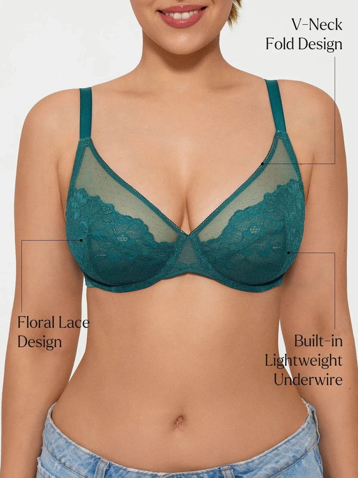 Lightweight Underwire Minimizer Lace Mesh Bra