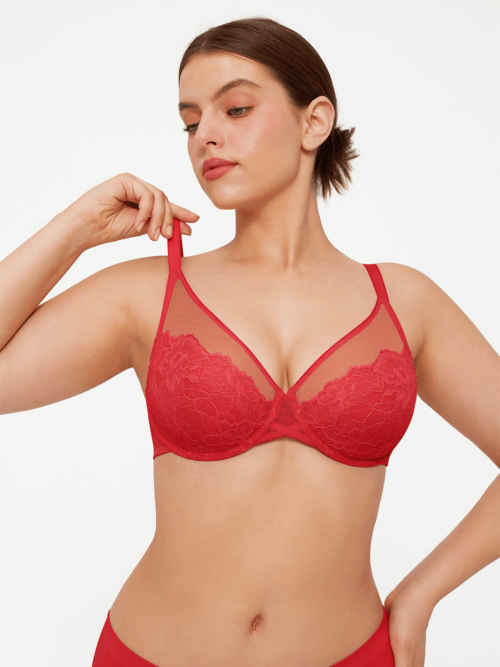 Lightweight Underwire Minimizer Lace Mesh Bra