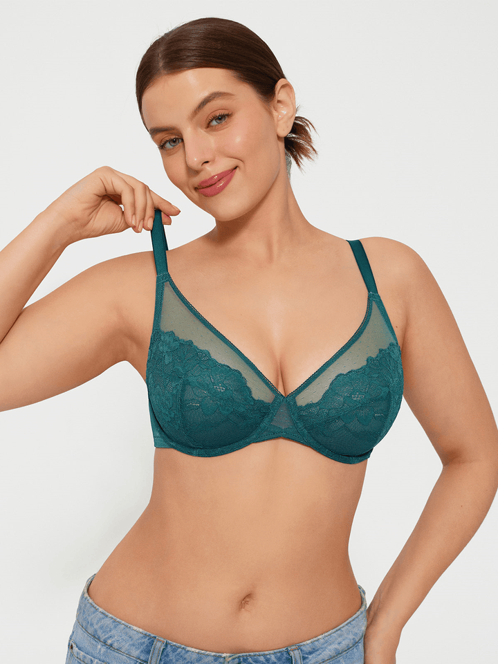 Lightweight Underwire Minimizer Lace Mesh Bra