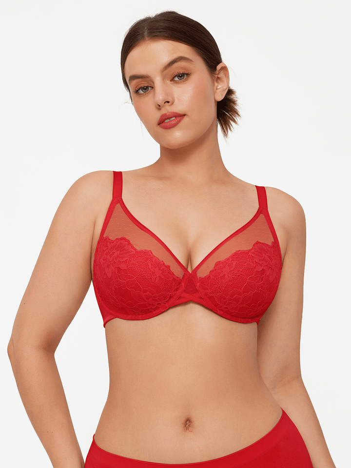 Lightweight Underwire Minimizer Lace Mesh Bra